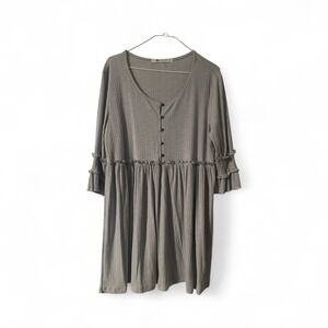 the impeccable pig Cottage Core/ Peasant Gray Knit Dress Babydoll Style Size Med